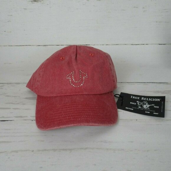 New True Religion Red Baseball Cap Hat Crystal Horseshoe Logo Bling Minimalist - Picture 6 of 12
